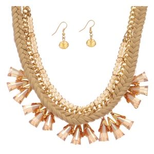 Statement Gold Tone Necklace and Earrings Set
